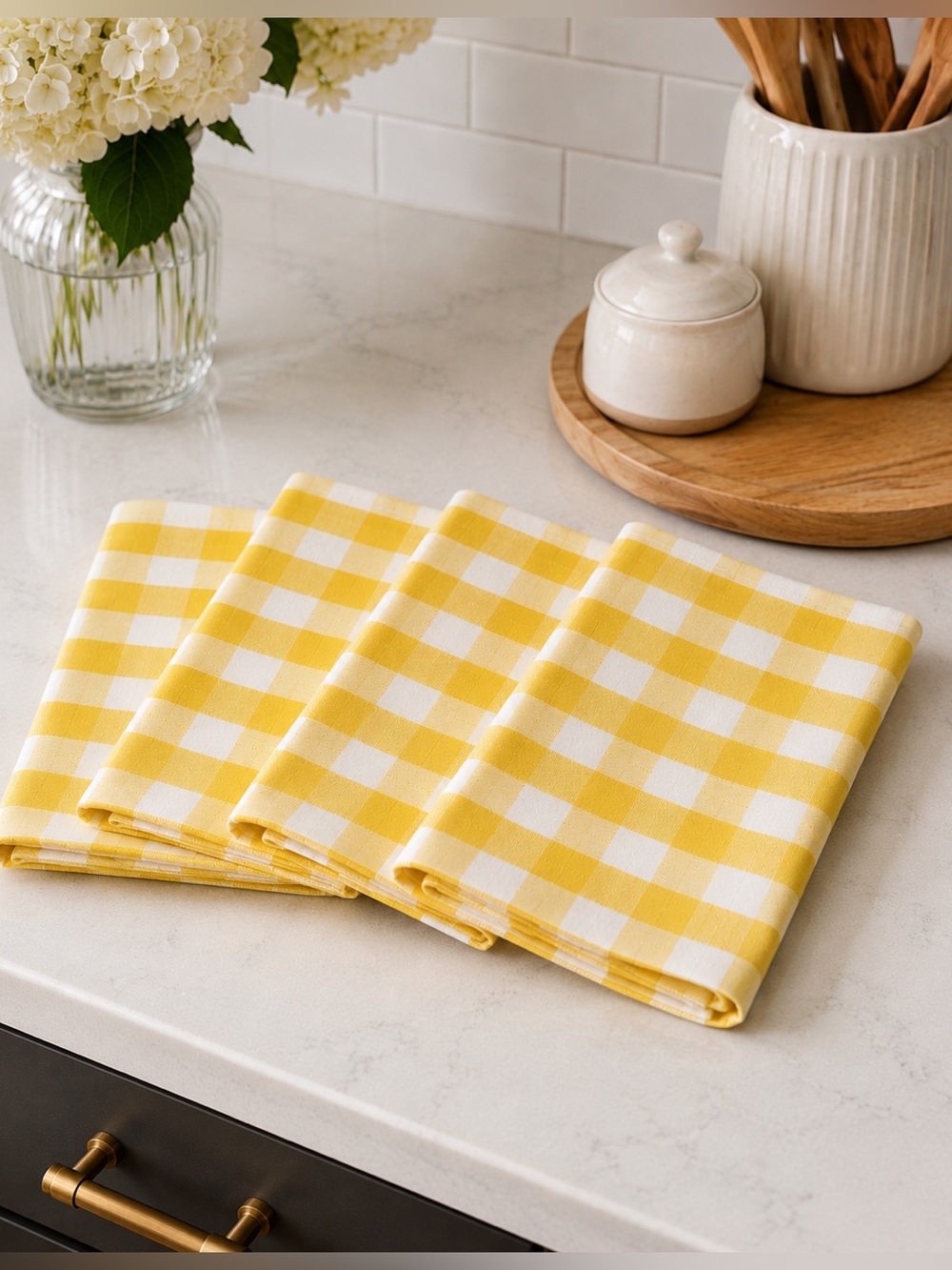 Yellow Gingham Cotton Kitchen Towels